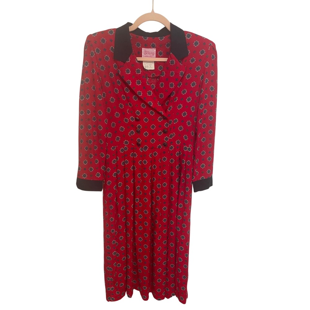 Vintage Lanz Midi Dress Red Medallion Print Double Breasted Midi SP